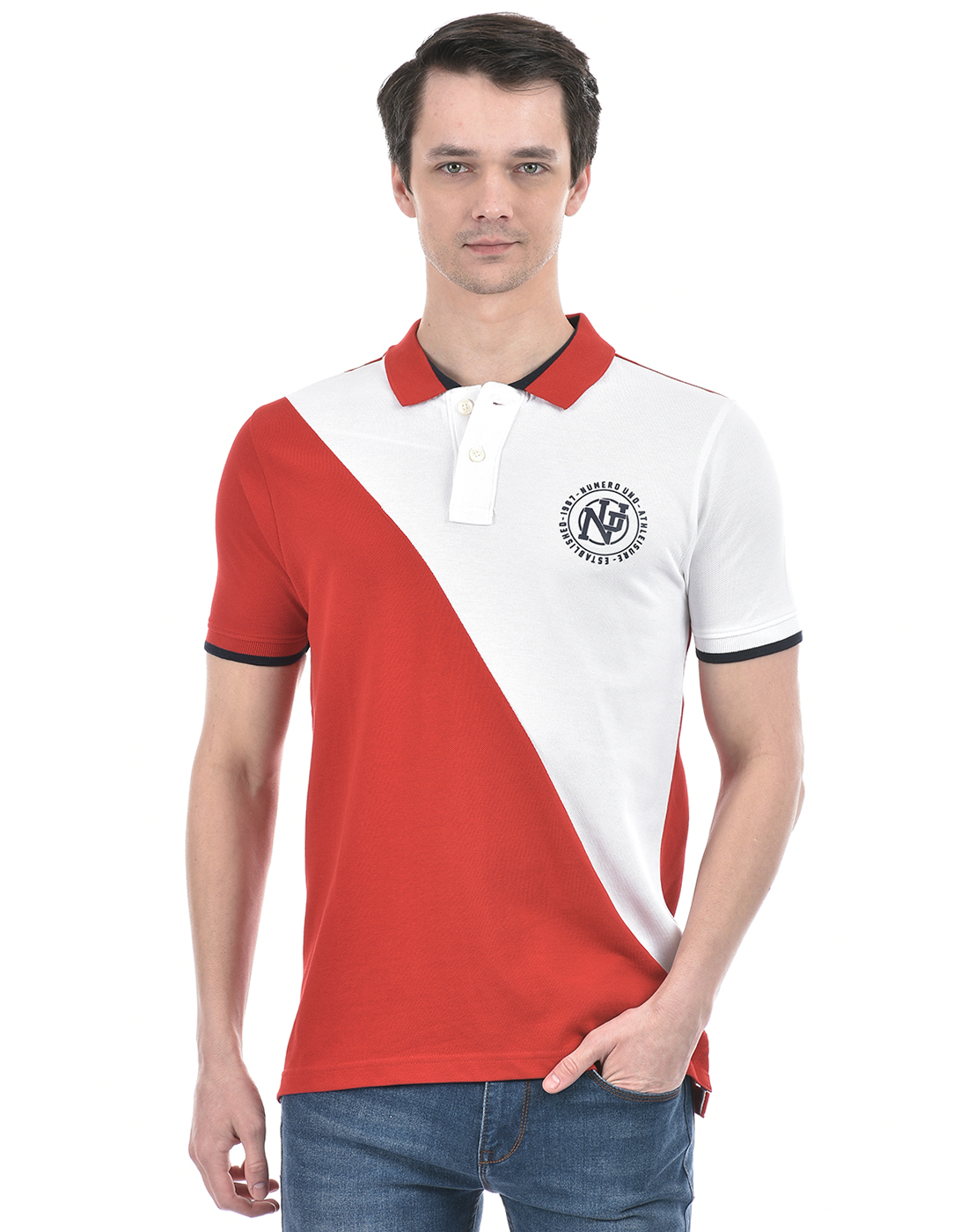 Numero Uno Men Color Block Red T-Shirt
